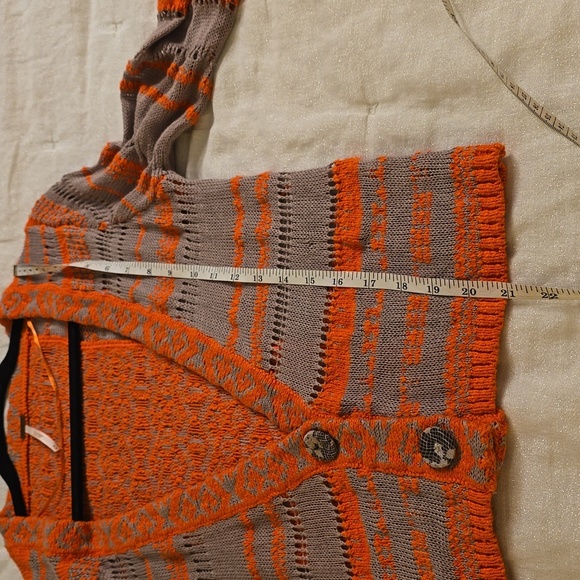 Free People Vibrant Orange and Beige Knit Cardigan - Picture 11 of 14
